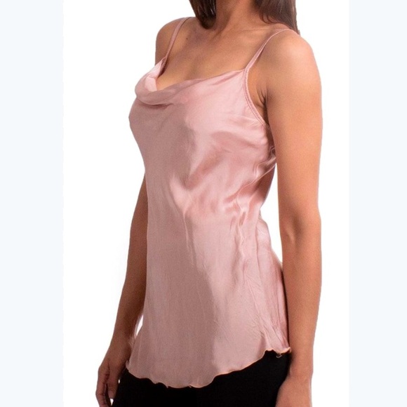 Satin Cowl Neck Spaghetti Strap Blouse With Lace Underlay - Picture 11 of 12